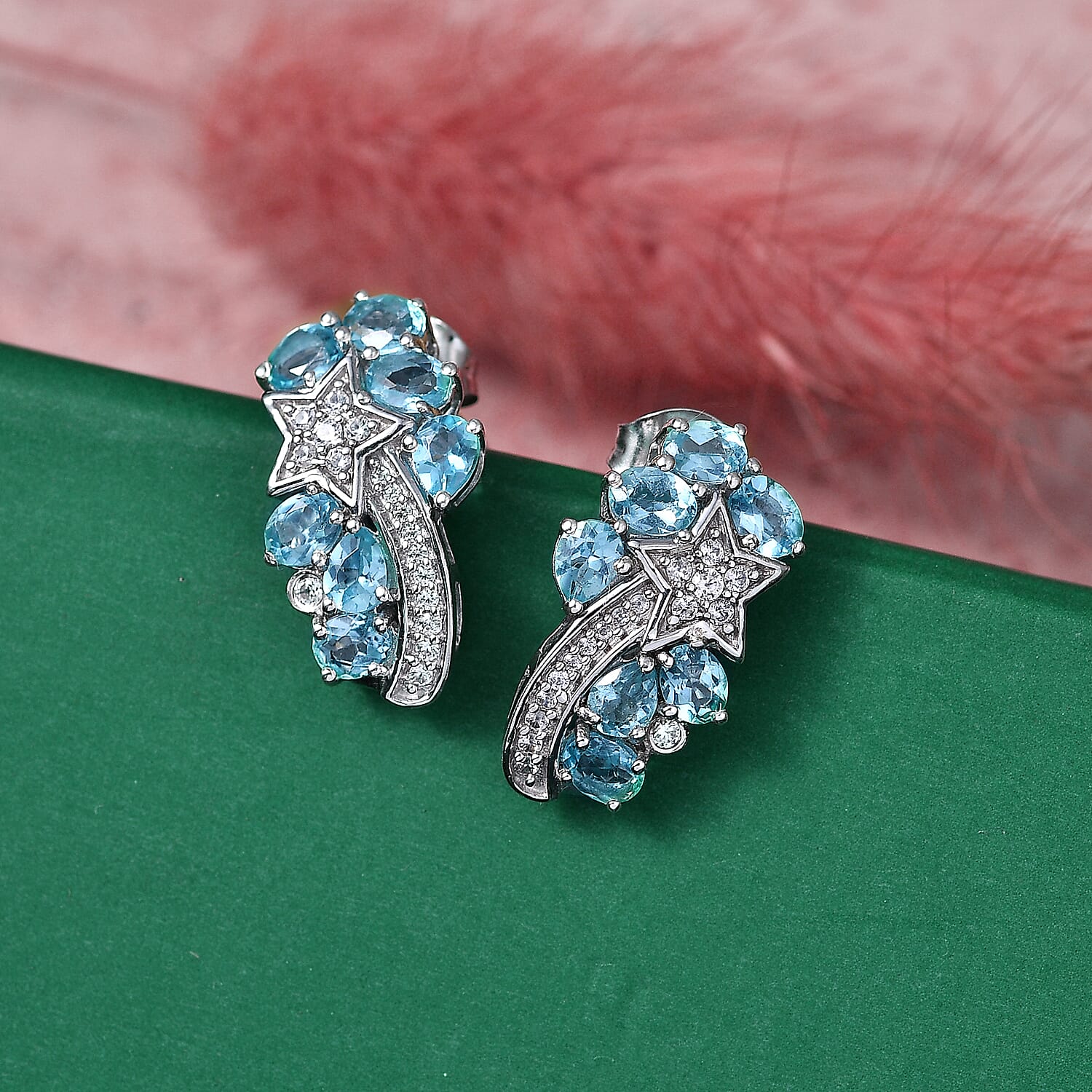 GP Premium Blue Apatite and Multi Gemstone 2.70 ctw Stud Earrings in Rhodium Over Sterling Silver