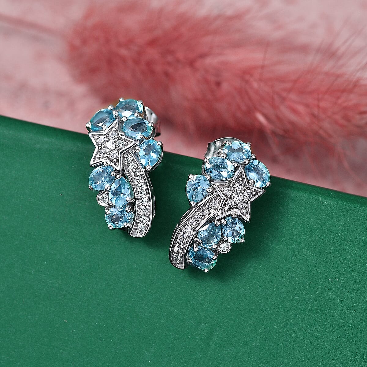 GP Premium Blue Apatite and Multi Gemstone 2.70 ctw Stud Earrings in Rhodium Over Sterling Silver image number 1