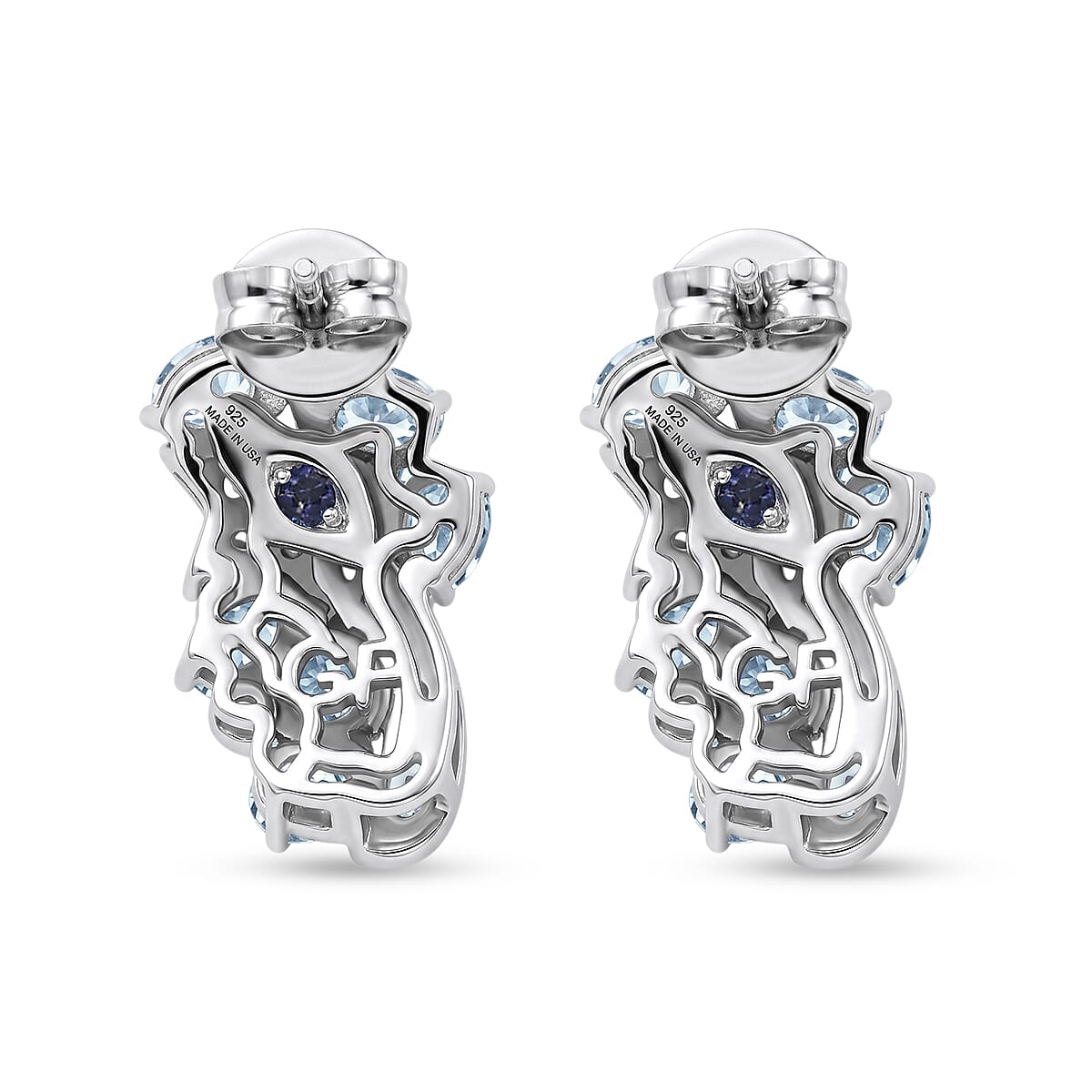 GP Premium Blue Apatite and Multi Gemstone 2.70 ctw Stud Earrings in Rhodium Over Sterling Silver