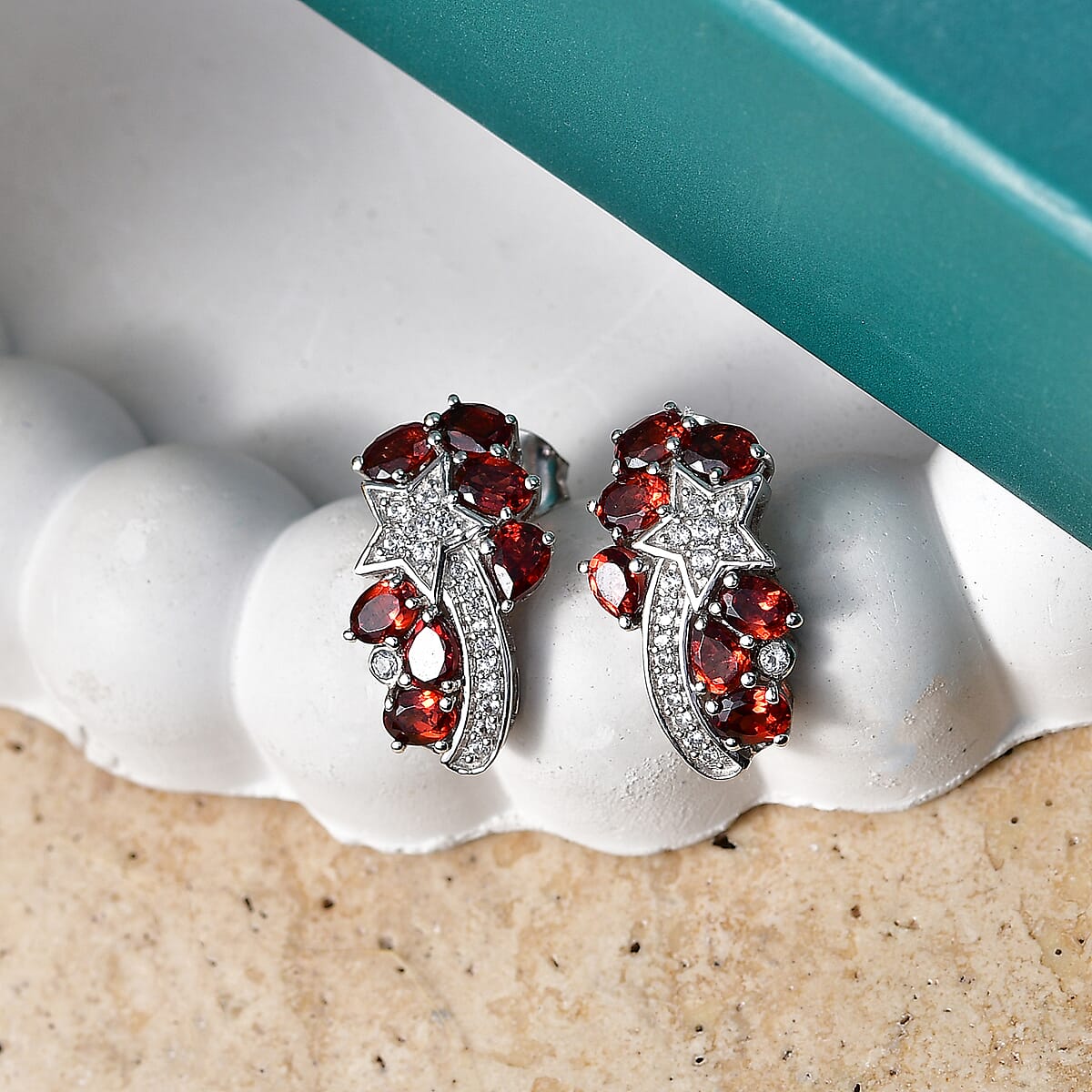 GP Premium Mozambique Garnet and Multi Gemstone 3.60 ctw Stud Earrings in Rhodium Over Sterling Silver image number 1