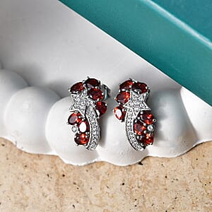 GP Premium Mozambique Garnet and Multi Gemstone 3.60 ctw Stud Earrings in Rhodium Over Sterling Silver