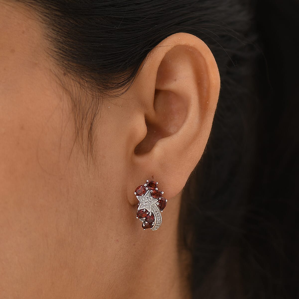 GP Premium Mozambique Garnet and Multi Gemstone 3.60 ctw Stud Earrings in Rhodium Over Sterling Silver image number 2