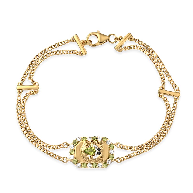 GP Hebei Peridot and Multi Gemstone 1.35 ctw Chain Bracelet in 18K Vermeil Yellow Gold Over Sterling Silver (7.25 In)