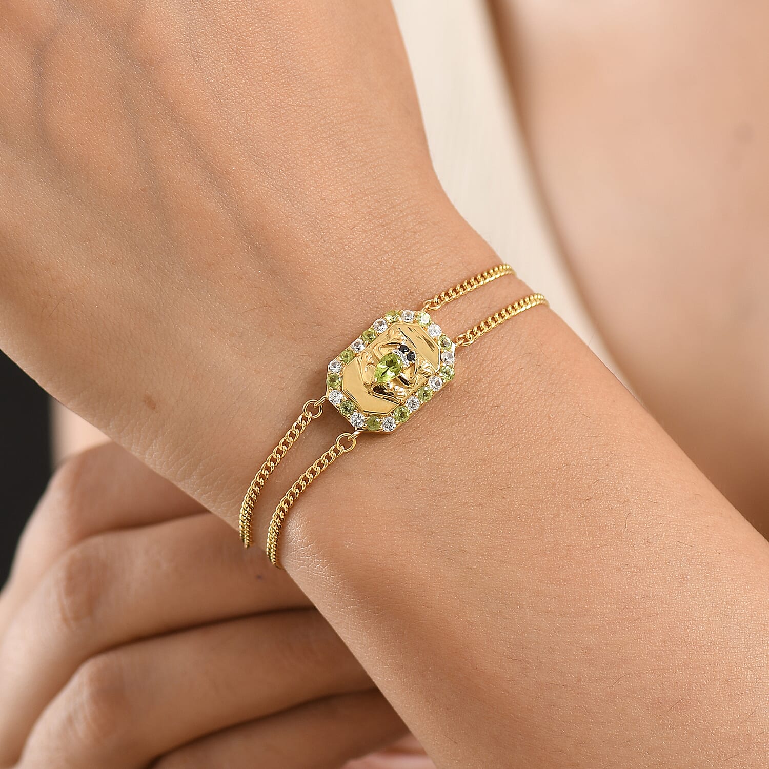 GP Hebei Peridot and Multi Gemstone 1.35 ctw Chain Bracelet in 18K Vermeil Yellow Gold Over Sterling Silver (7.25 In)