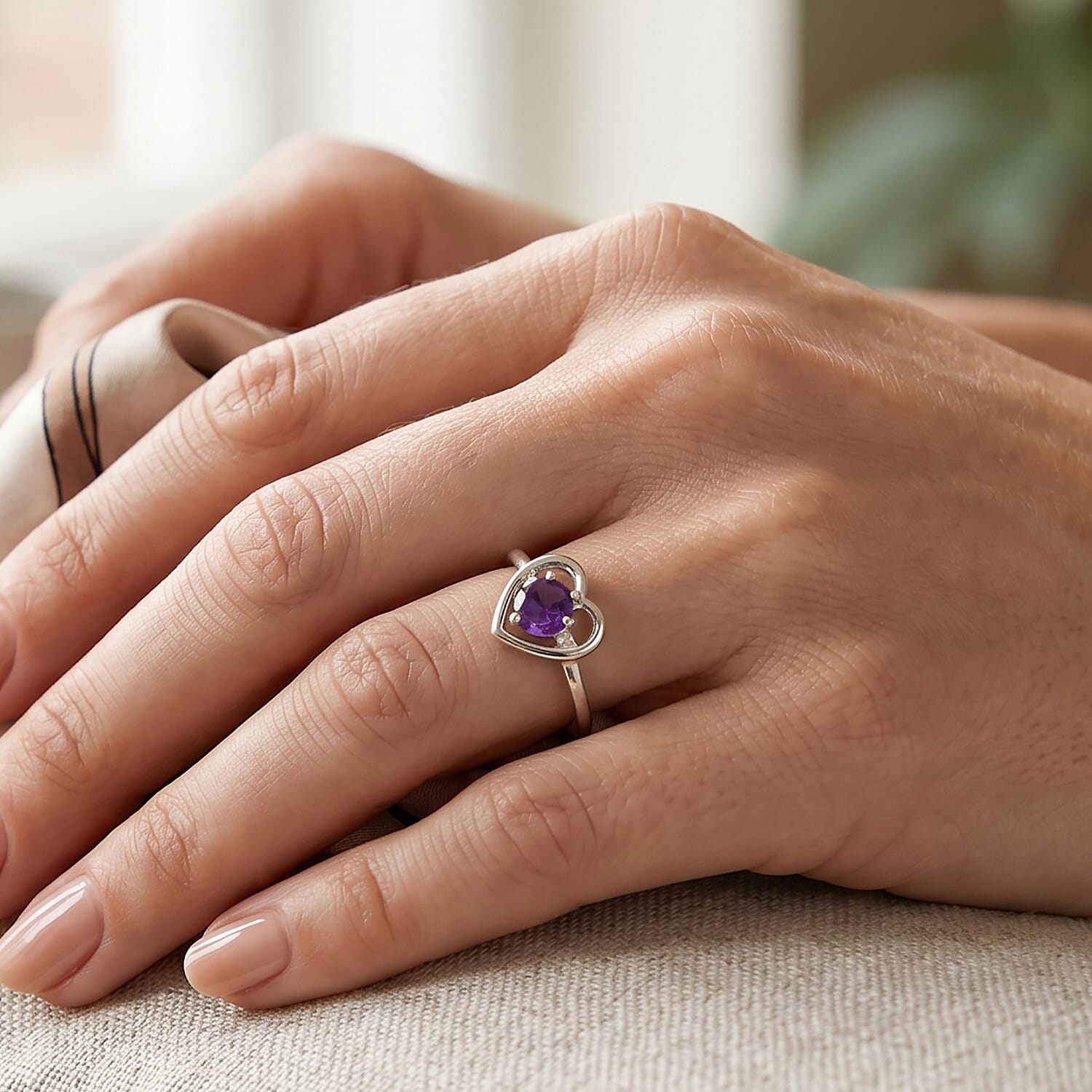 D'Joy African Amethyst 0.50 ctw Solitaire Ring in Platinum Over Sterling Silver (Size 7.5)