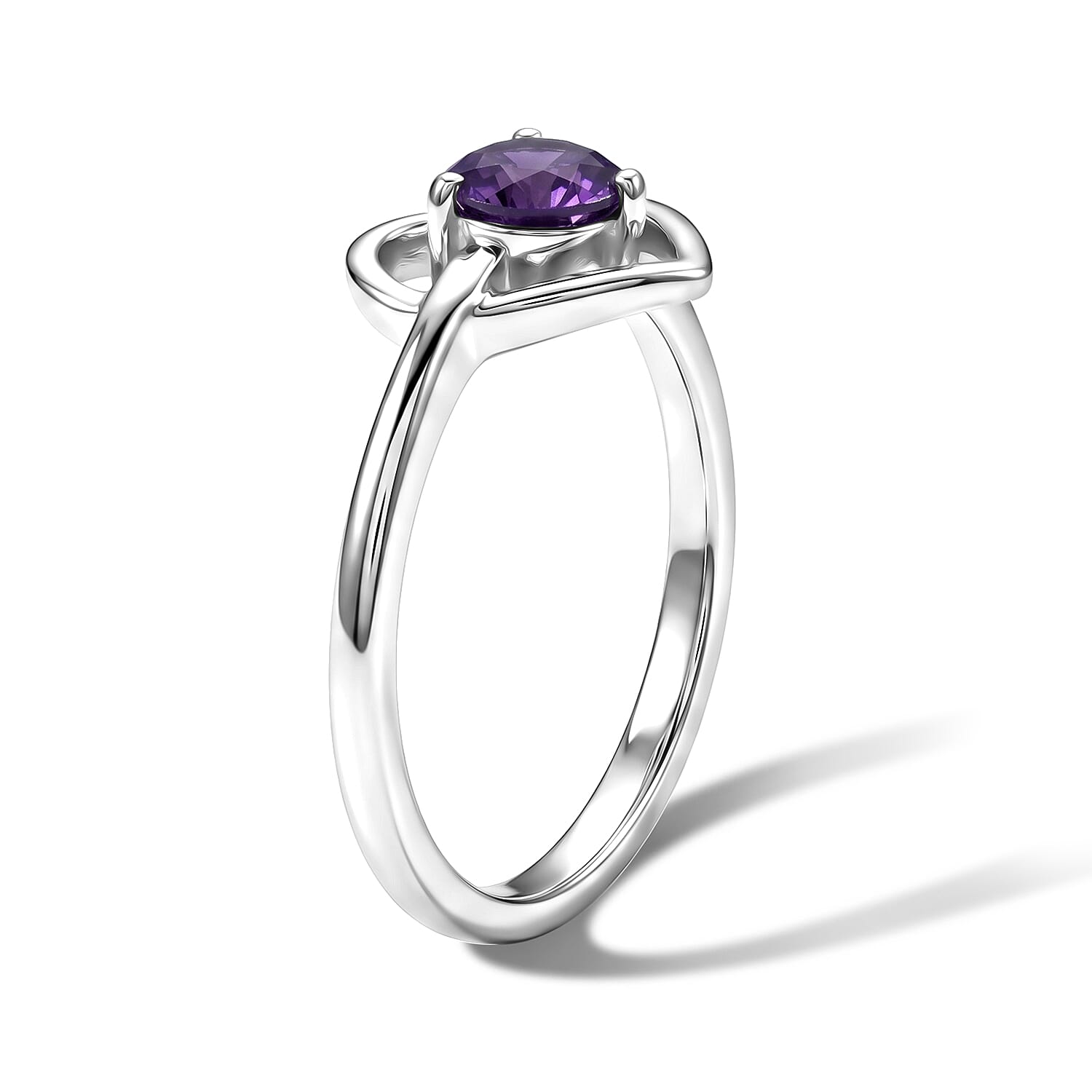 D'Joy African Amethyst 0.50 ctw Solitaire Ring in Platinum Over Sterling Silver (Size 7.5)