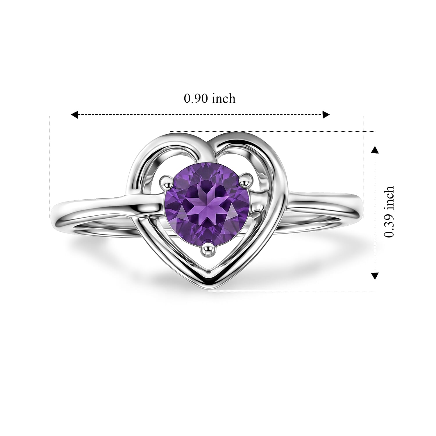 D'Joy African Amethyst 0.50 ctw Solitaire Ring in Platinum Over Sterling Silver (Size 7.5)