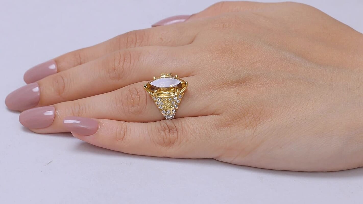 GP Brazilian Citrine, White Zircon Ring in 18K Vermeil YG Over Sterling Silver (Size 10.0) 6.90 ctw