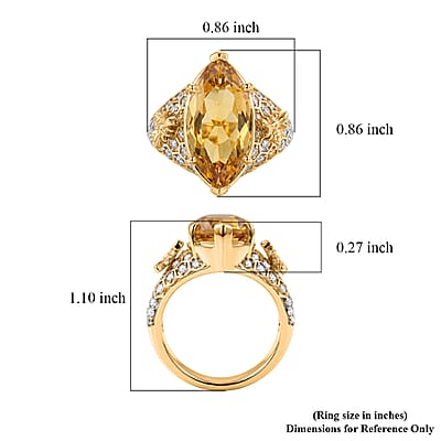 GP Brazilian Citrine and White Zircon 6.90 ctw Ring in 18K Vermeil Yellow Gold Over Sterling Silver (Size 5.0)