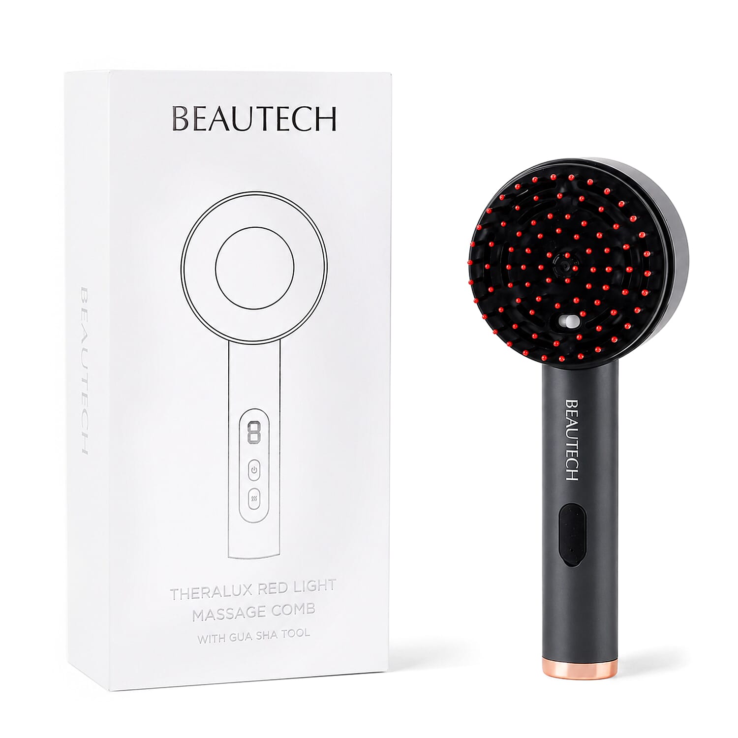 Beautech Set of 2 Gray and Silver Vibration Massage and Metal Comb