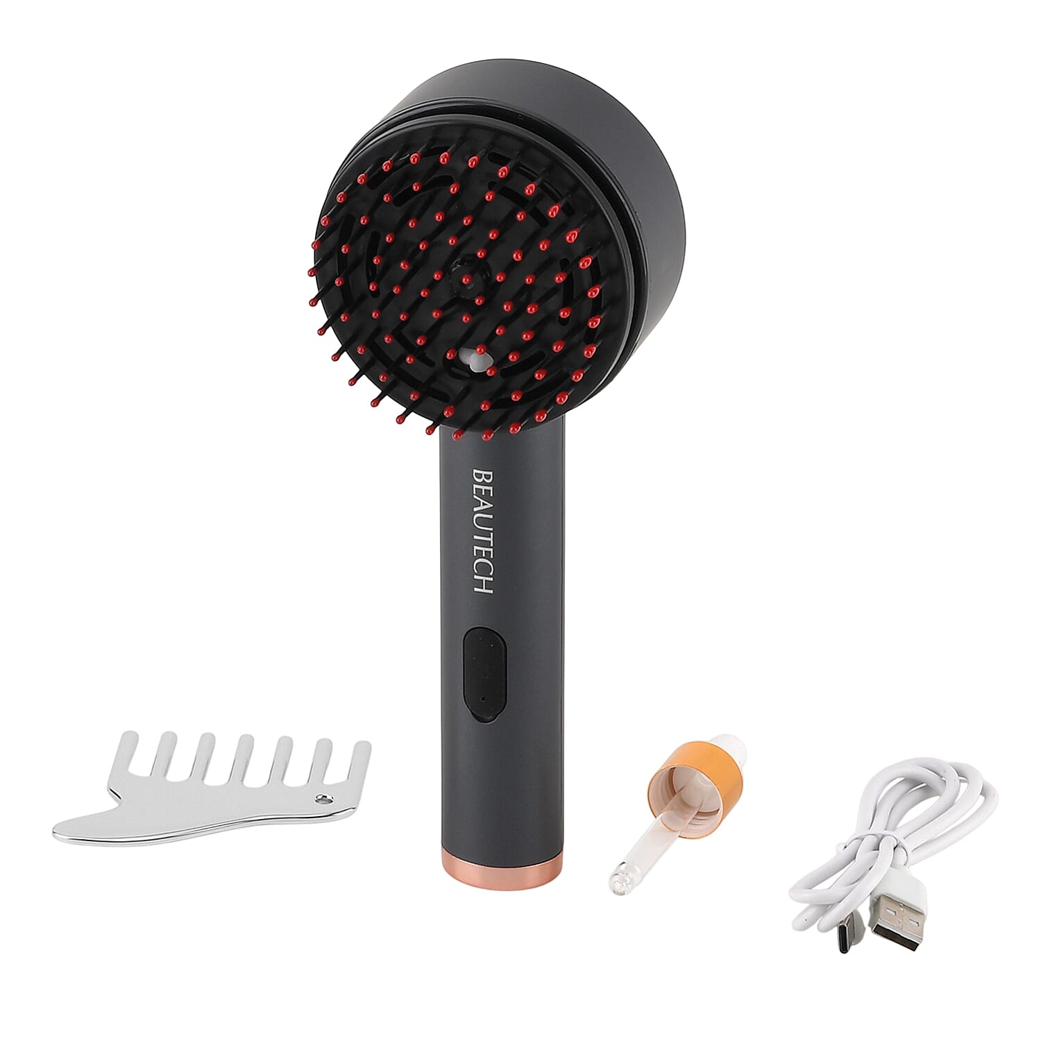Beautech Set of 2 Gray and Silver Vibration Massage and Metal Comb
