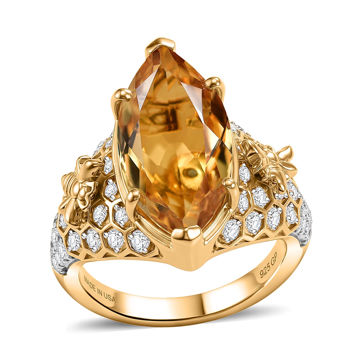 GP Brazilian Citrine, White Zircon Ring in 18K Vermeil YG Over Sterling Silver (Size 10.0) 6.90 ctw