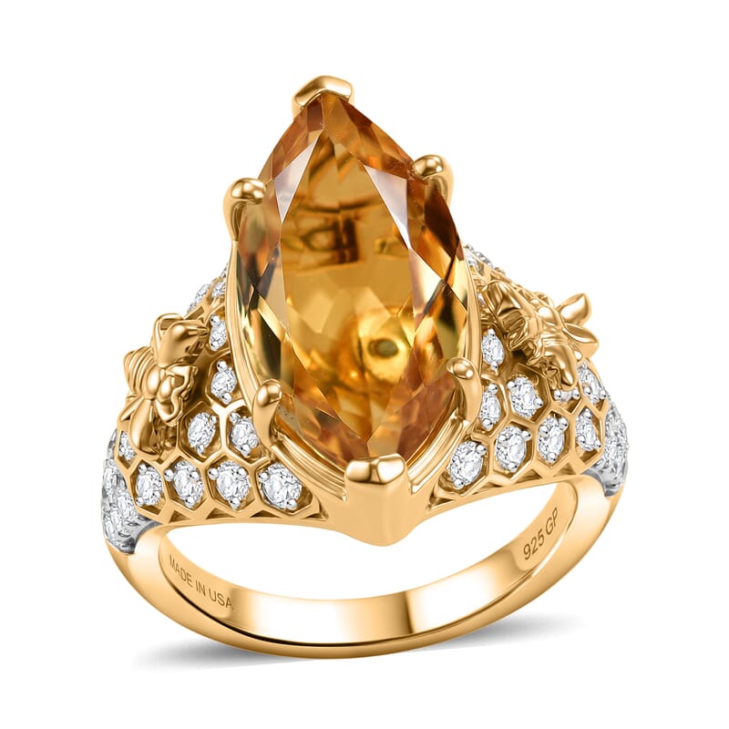GP Brazilian Citrine and White Zircon 6.90 ctw Ring in 18K Vermeil Yellow Gold Over Sterling Silver (Size 6.0)