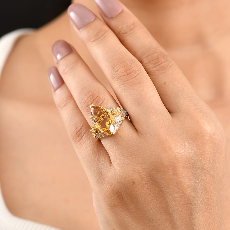GP Brazilian Citrine and White Zircon 6.90 ctw Ring in 18K Vermeil Yellow Gold Over Sterling Silver (Size 6.0)