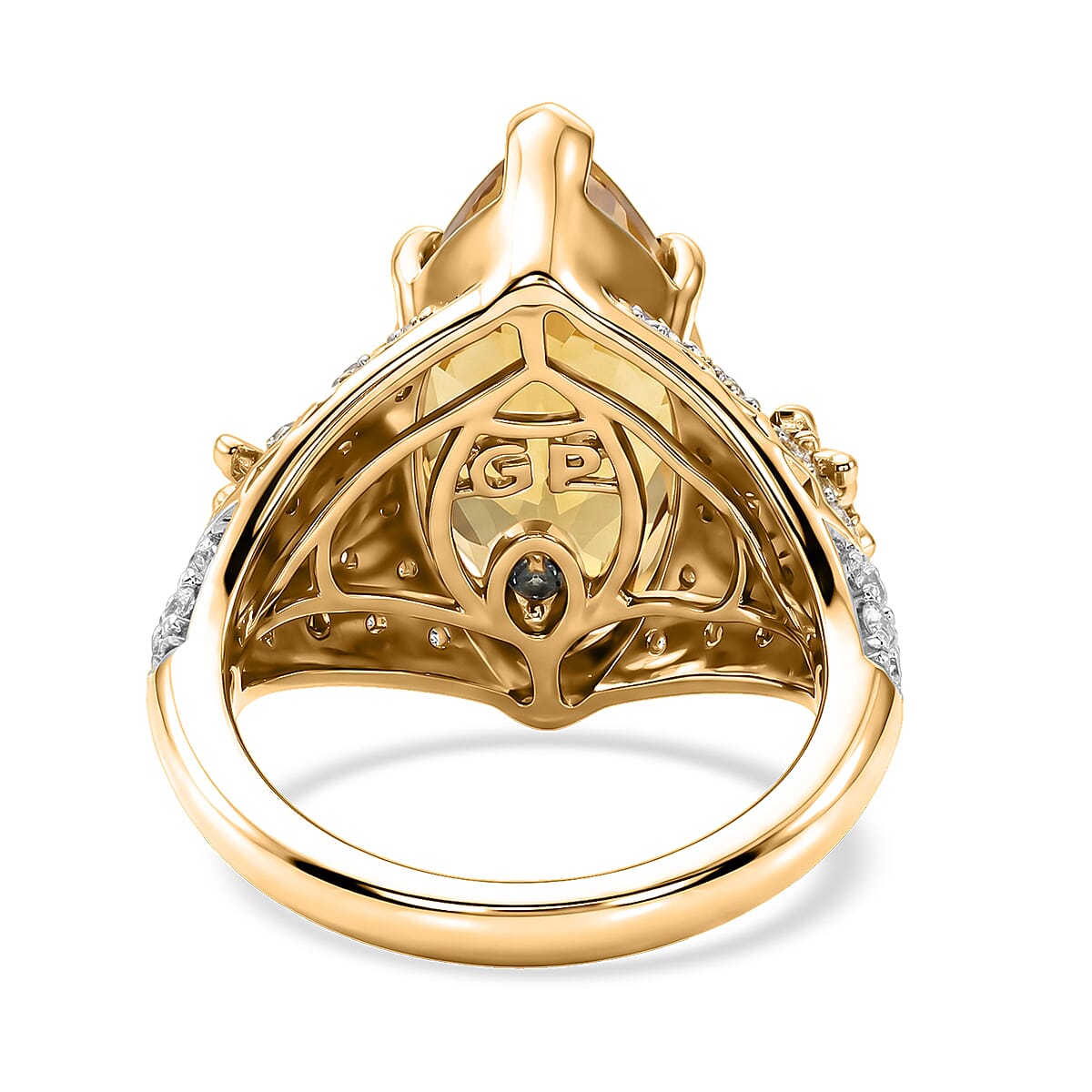 GP Brazilian Citrine and White Zircon 6.90 ctw Ring in 18K Vermeil Yellow Gold Over Sterling Silver (Size 6.0)