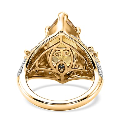 GP Brazilian Citrine and White Zircon 6.90 ctw Ring in 18K Vermeil Yellow Gold Over Sterling Silver (Size 6.0)