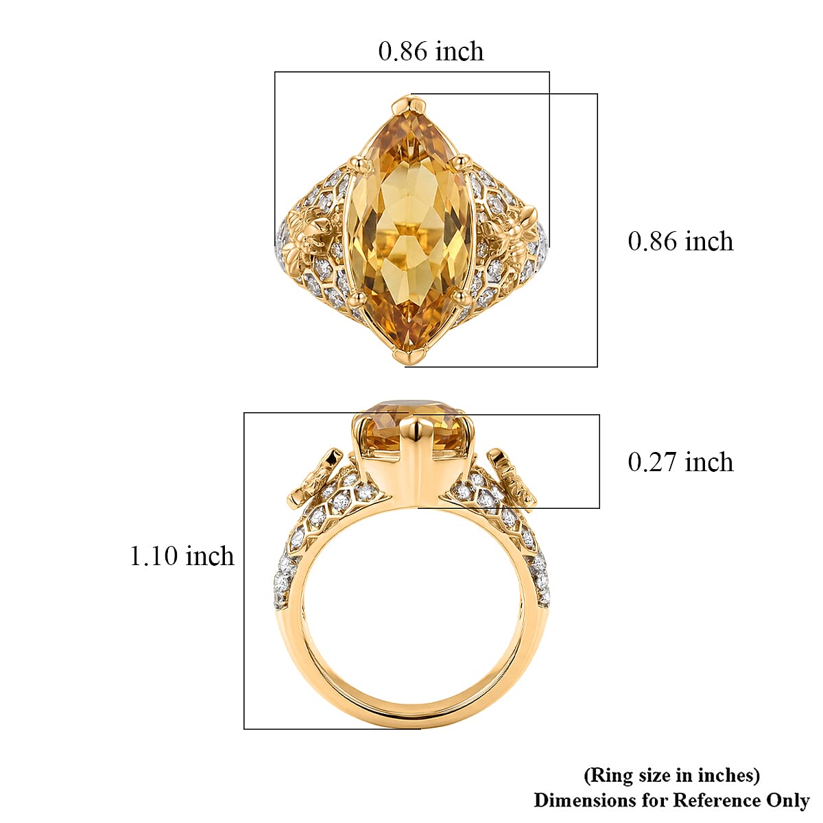 GP Brazilian Citrine and White Zircon 6.90 ctw Ring in 18K Vermeil Yellow Gold Over Sterling Silver (Size 6.0)