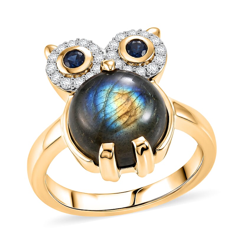 GP AAA Malagasy Labradorite and Multi Gemstone 5.00 ctw Ring in 18K Vermeil Yellow Gold Over Sterling Silver (Size 6.0)
