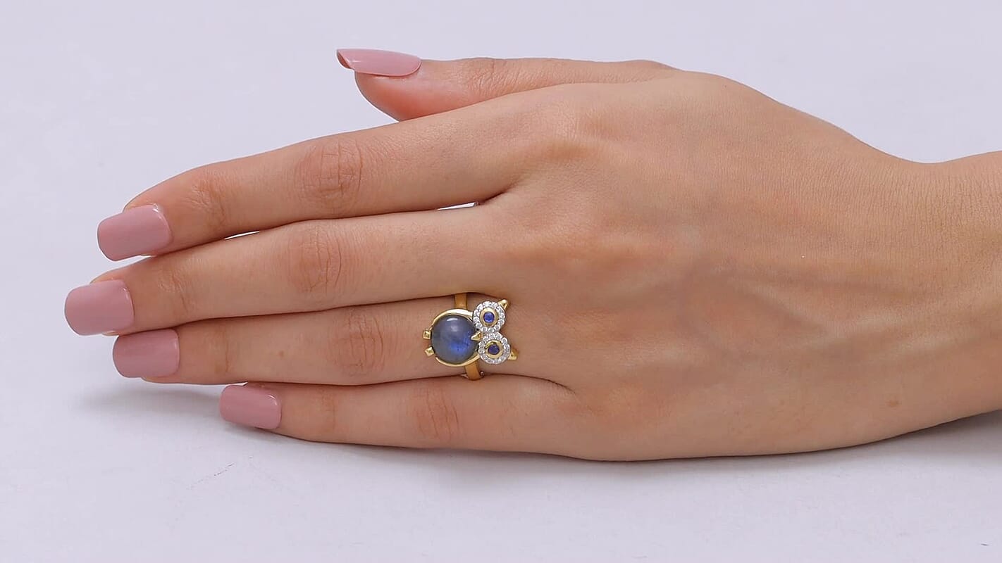 GP AAA Malagasy Labradorite and Multi Gemstone 5.00 ctw Ring in 18K Vermeil Yellow Gold Over Sterling Silver