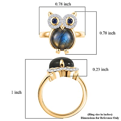 GP AAA Malagasy Labradorite and Multi Gemstone 5.00 ctw Ring in 18K Vermeil Yellow Gold Over Sterling Silver (Size 6.0)