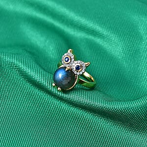 GP AAA Malagasy Labradorite and Multi Gemstone 5.00 ctw Ring in 18K Vermeil Yellow Gold Over Sterling Silver (Size 7.0)