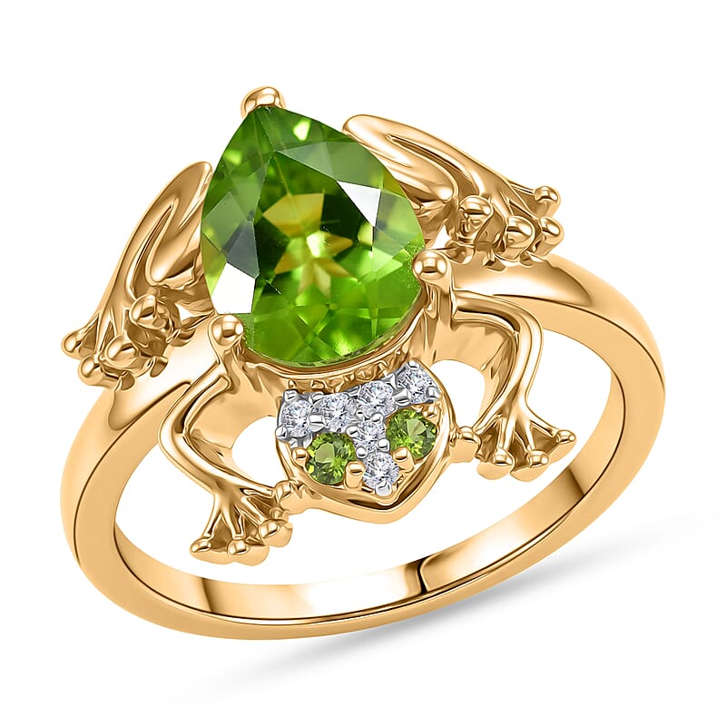 GP Hebei Peridot and Multi Gemstone 2.25 ctw Ring in 18K Vermeil Yellow Gold Over Sterling Silver (Size 7.0)