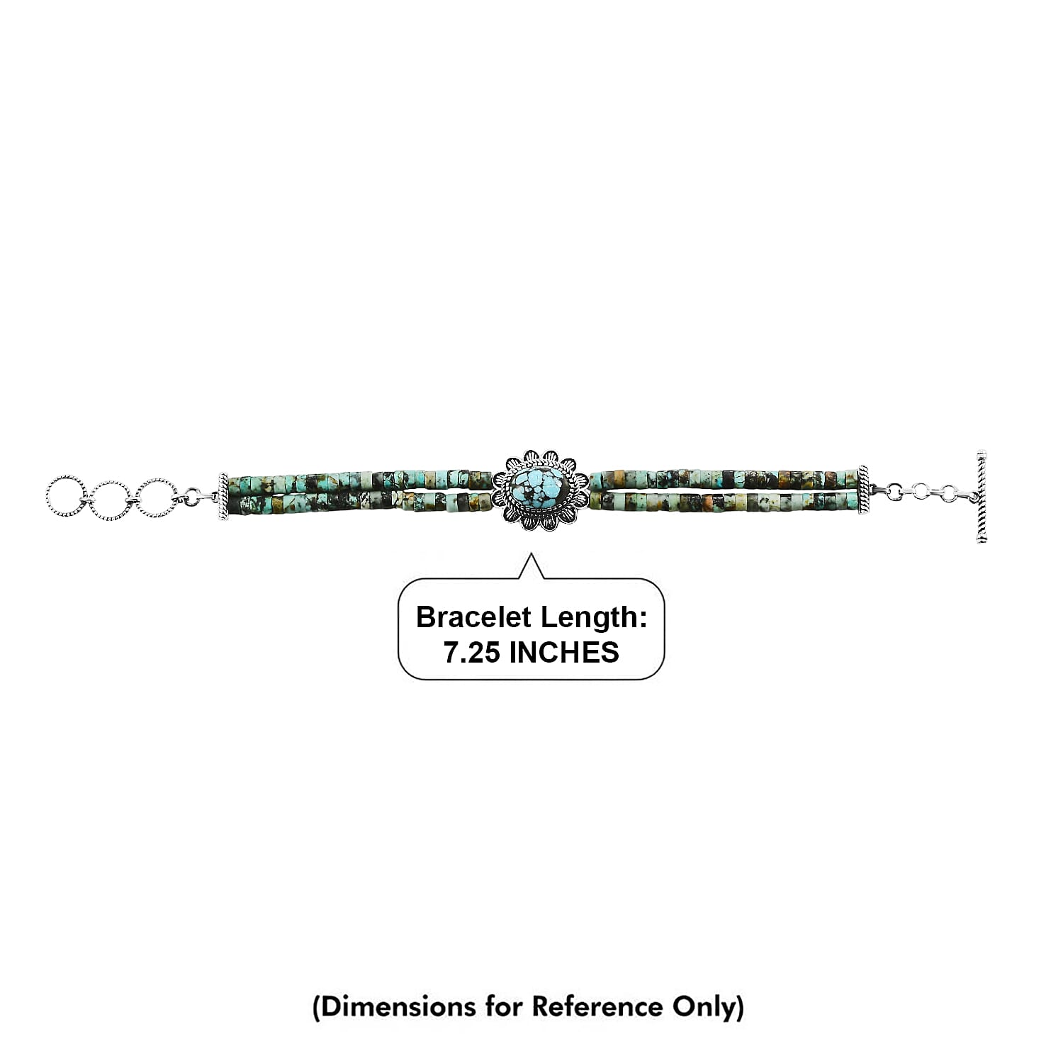 D'Joy Artisan Crafted Premium Blue Moon Turquoise and Royston Turquoise 47.65 ctw Beaded Bracelet in Sterling Silver (7.25 In)