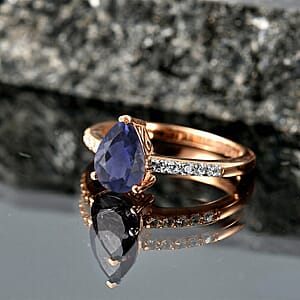 D'Joy Premium Catalina Iolite and White Zircon Ring in 18K Vermeil Rose Gold Over Sterling Silver (Size 10.0) 1.90 ctw