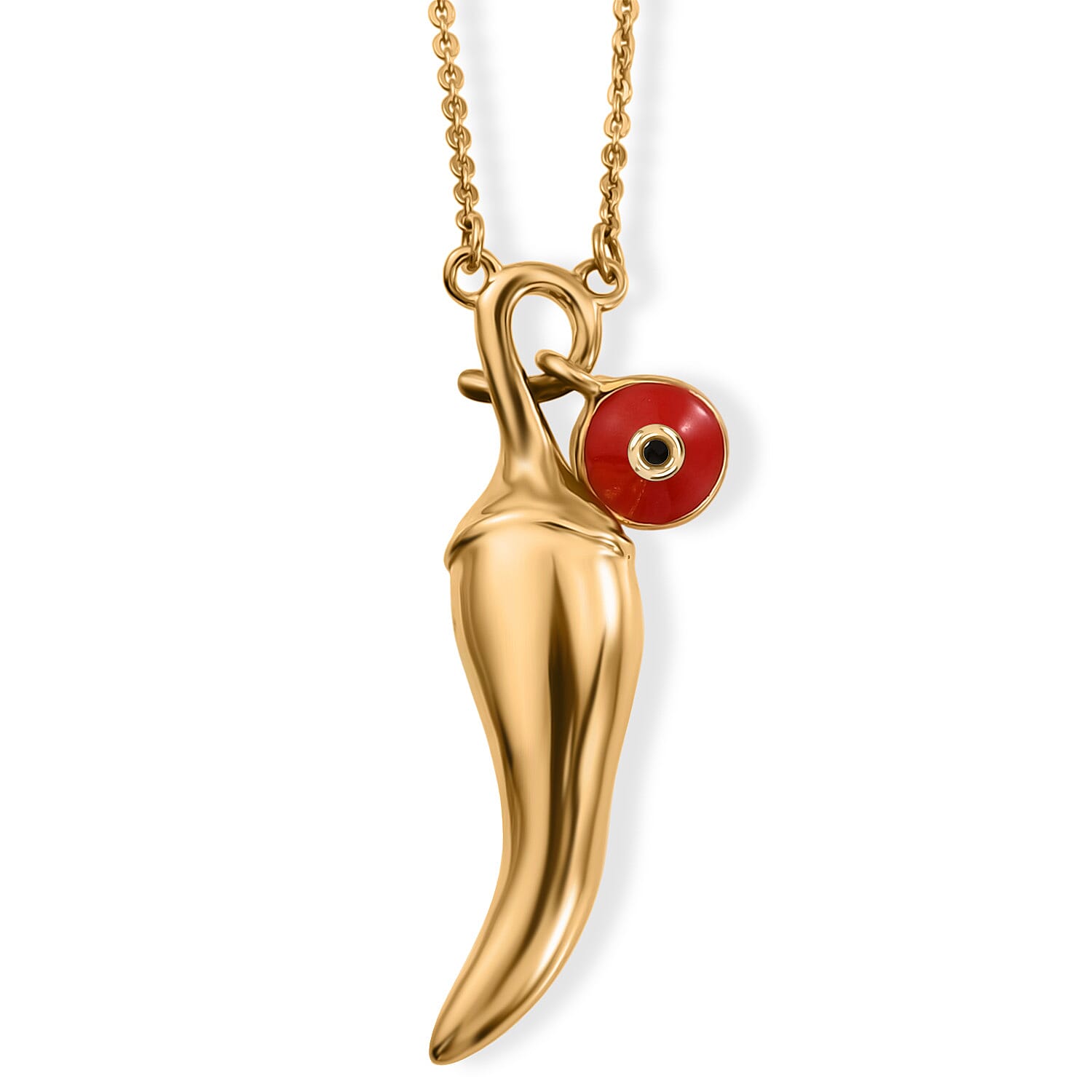 GP Red Enameled Necklace in 18K Vermeil Yellow Gold Over Sterling Silver 18 Inches