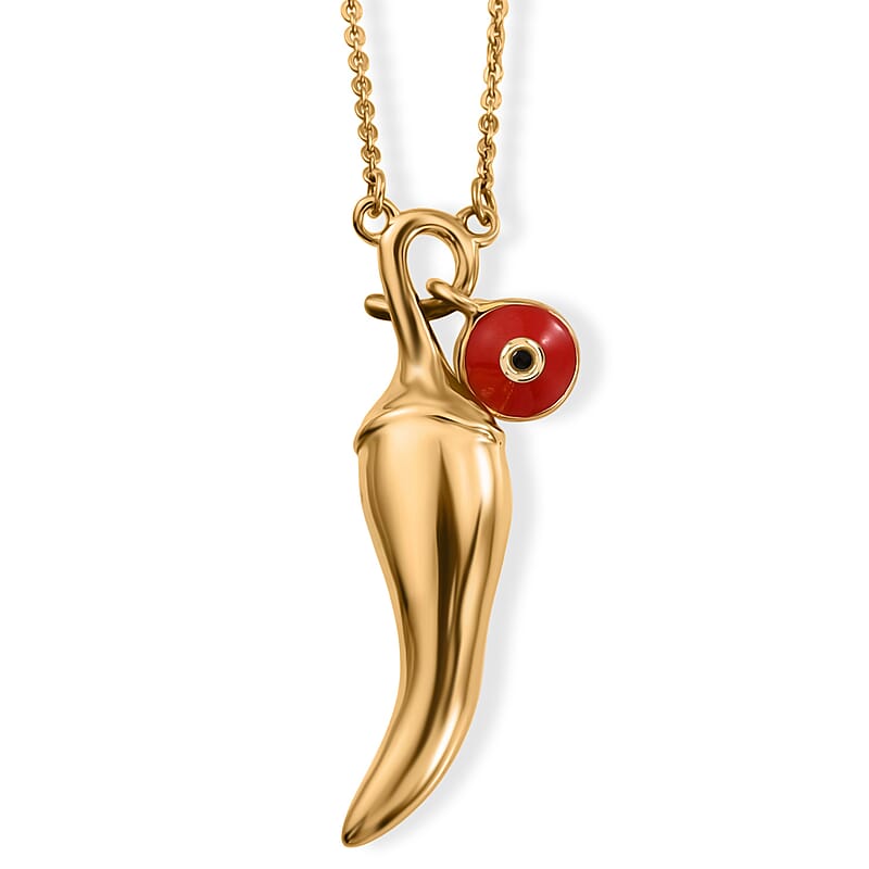 GP Red Enameled Necklace in 18K Vermeil Yellow Gold Over Sterling Silver 18 Inches