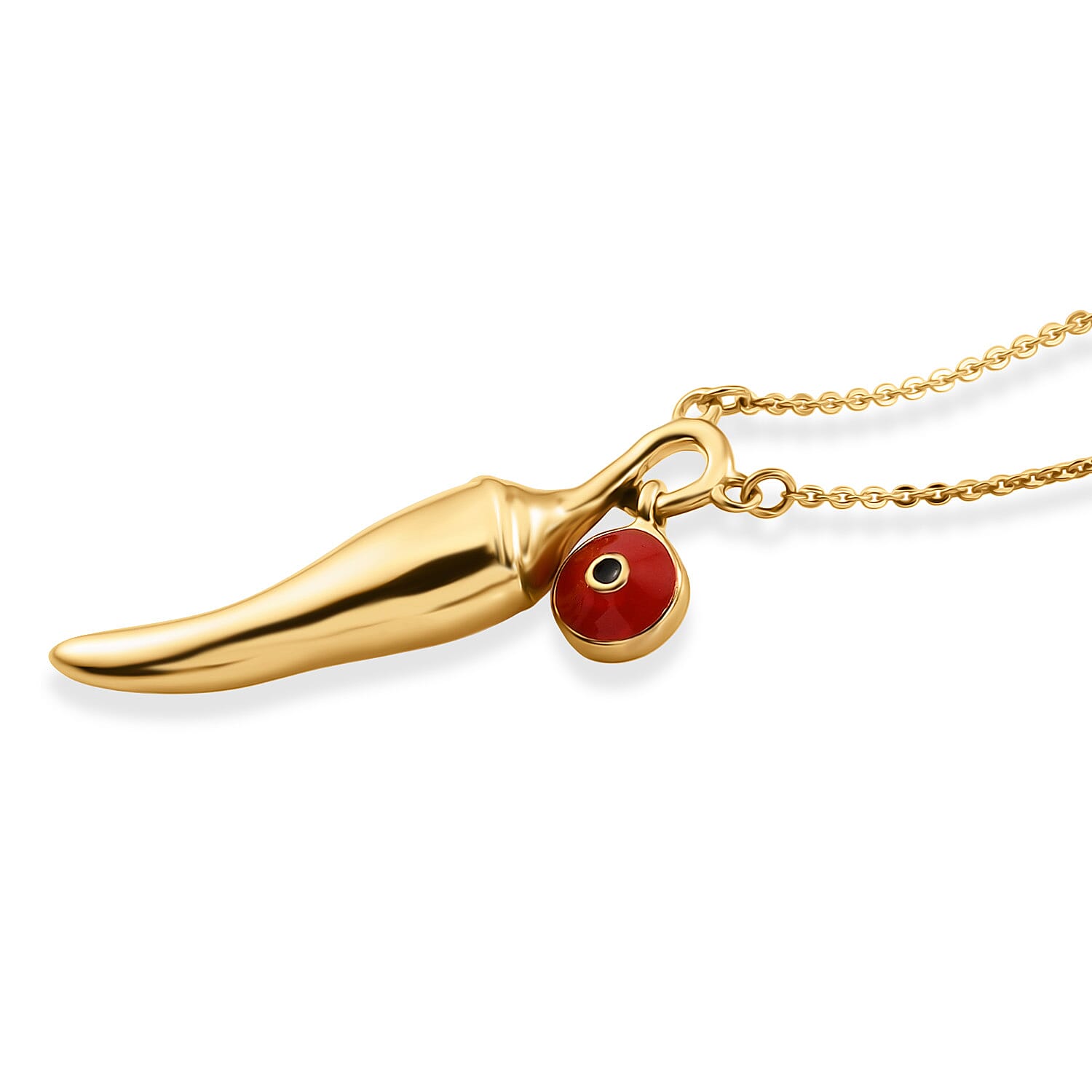 GP Red Enameled Necklace in 18K Vermeil Yellow Gold Over Sterling Silver 18 Inches