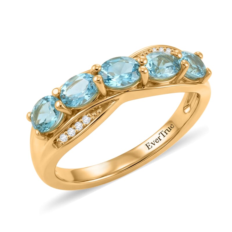 EverTrue Paraiba Apatite and White Zircon 1.00 ctw Cross Path Ring in 18K YG Plated (Size 10.0)