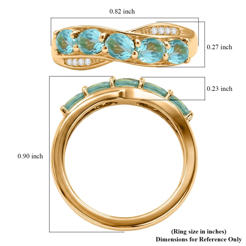 EverTrue Paraiba Apatite and White Zircon 1.00 ctw Cross Path Ring in 18K YG Plated (Size 10.0)