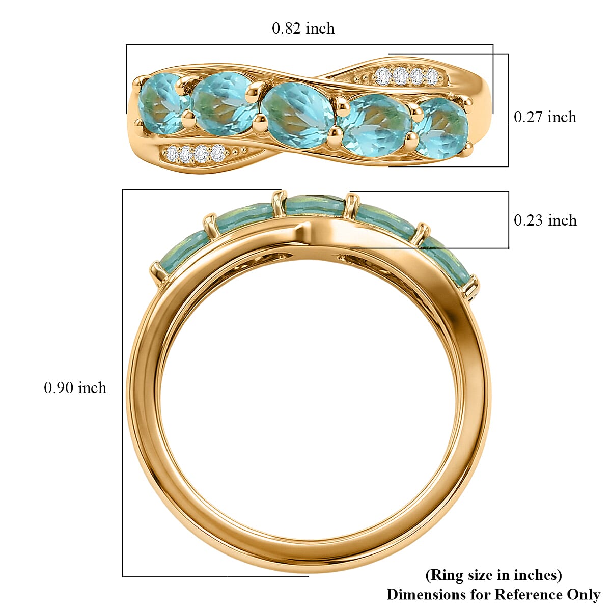 EverTrue Paraiba Apatite and White Zircon 1.00 ctw 5 Stone Ring in 18K YG Plated (Size 8.0) image number 5