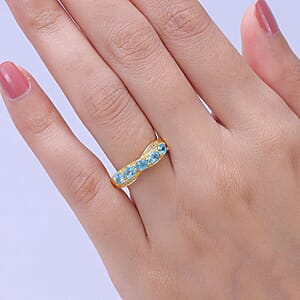 EverTrue Paraiba Apatite and White Zircon 1.00 ctw 5 Stone Ring in 18K YG Plated (Size 9.0)