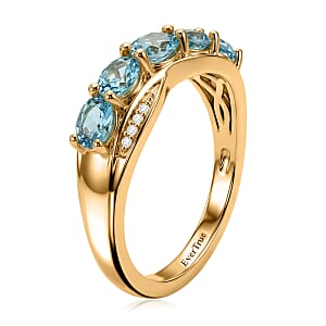 EverTrue Paraiba Apatite and White Zircon 1.00 ctw 5 Stone Ring in 18K YG Plated (Size 9.0)