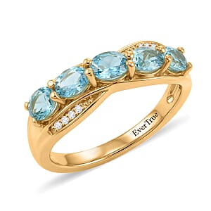 EverTrue Paraiba Apatite and White Zircon 1.00 ctw 5 Stone Ring in 18K YG Plated (Size 5.0)