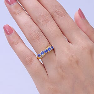 EverTrue Kashmir Kyanite and White Zircon 1.35 ctw 5 Stone Ring in 18K YG Plated (Size 10.0)