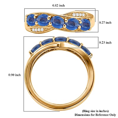 EverTrue Kashmir Kyanite and White Zircon 1.35 ctw Cross Path Ring in 18K YG Plated (Size 5.0)