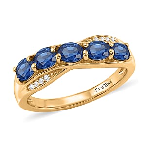 EverTrue Kashmir Kyanite and White Zircon 1.35 ctw 5 Stone Ring in 18K YG Plated (Size 6.0)