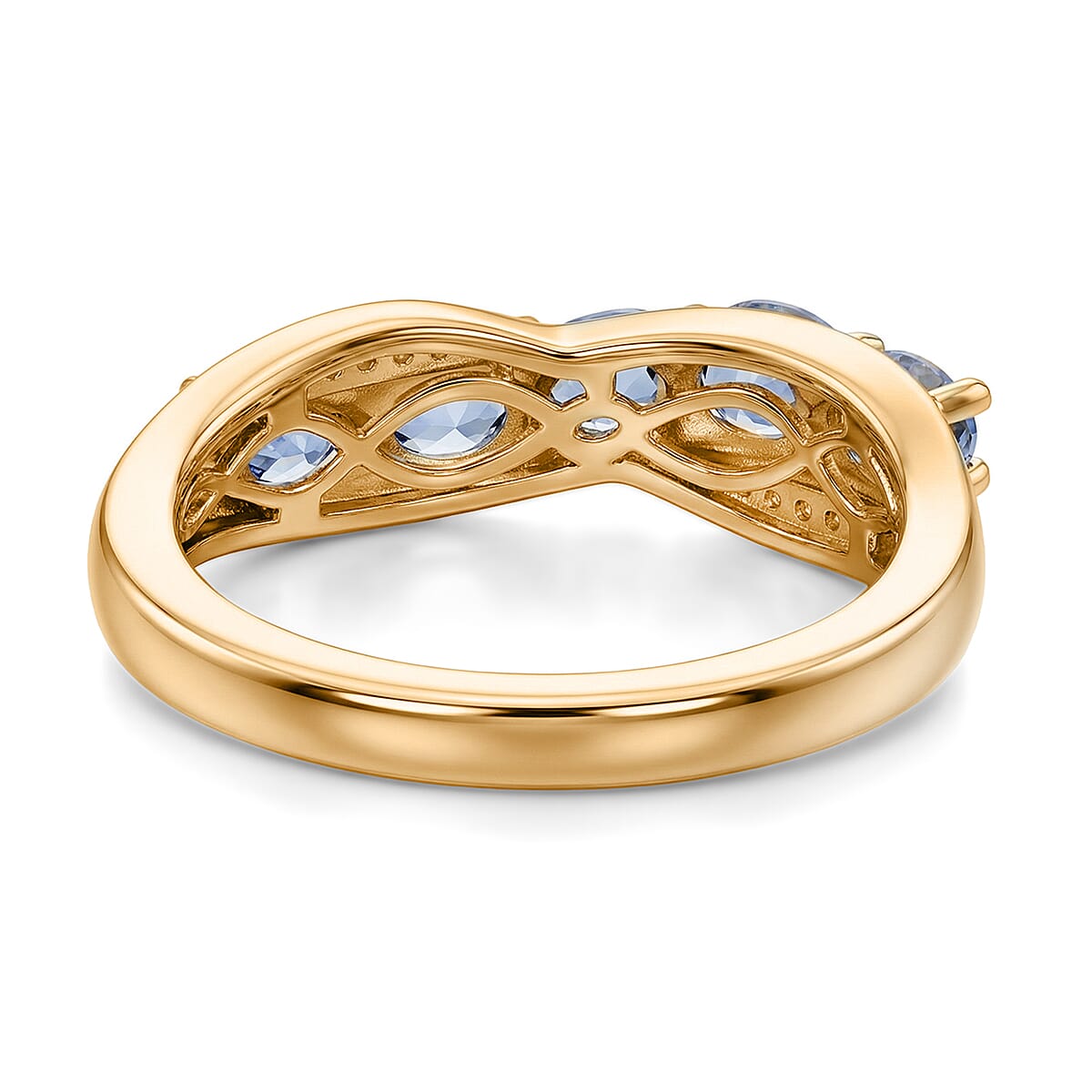 EverTrue Kashmir Kyanite and White Zircon 1.35 ctw Cross Path Ring in 18K YG Plated (Size 6.0) image number 4