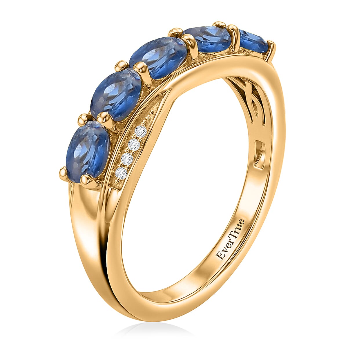 EverTrue Kashmir Kyanite and White Zircon 1.35 ctw 5 Stone Ring in 18K YG Plated (Size 7.0) image number 3