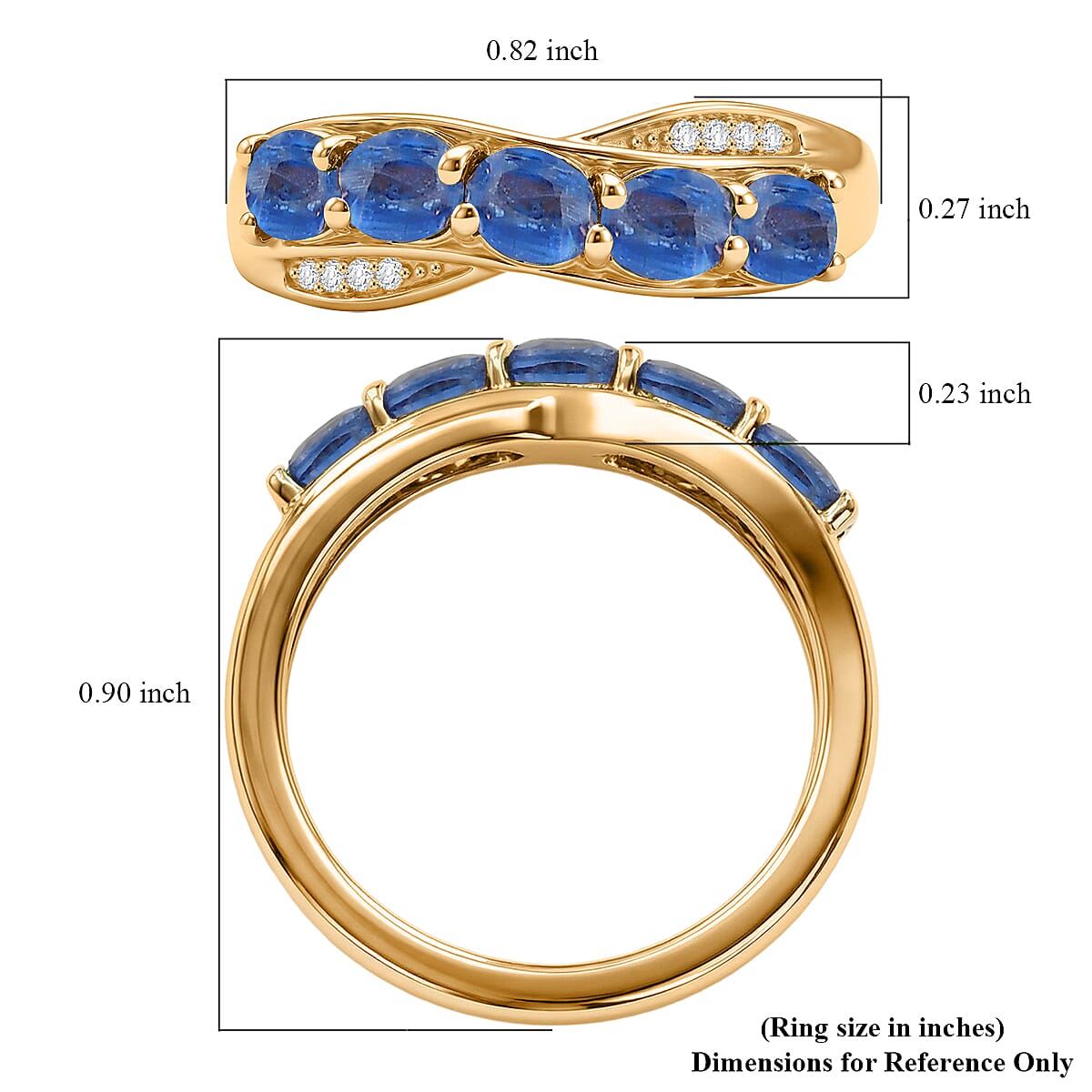 EverTrue Kashmir Kyanite and White Zircon 1.35 ctw 5 Stone Ring in 18K YG Plated (Size 7.0) image number 5