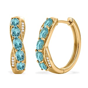 EverTrue Paraiba Apatite and White Zircon 2.00 ctw Hoop Earrings in 18K YG Plated