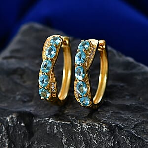EverTrue Paraiba Apatite and White Zircon 2.00 ctw Hoop Earrings in 18K YG Plated