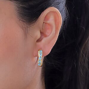 EverTrue Paraiba Apatite and White Zircon 2.00 ctw Hoop Earrings in 18K YG Plated