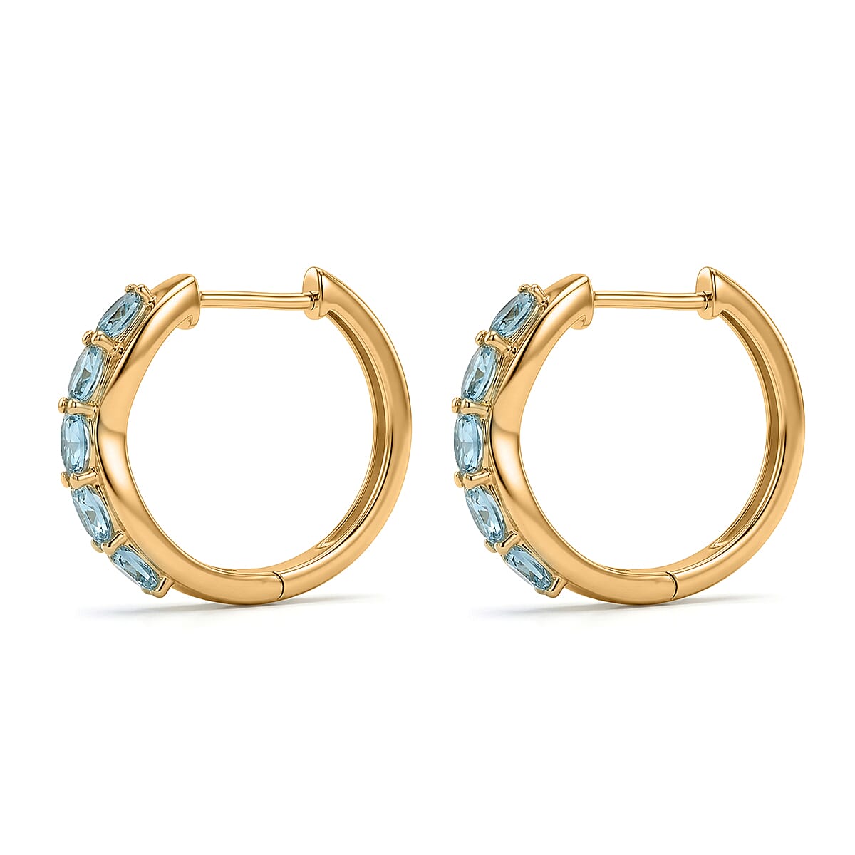 EverTrue Paraiba Apatite and White Zircon 2.00 ctw Hoop Earrings in 18K YG Plated image number 3