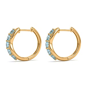 EverTrue Paraiba Apatite and White Zircon 2.00 ctw Hoop Earrings in 18K YG Plated