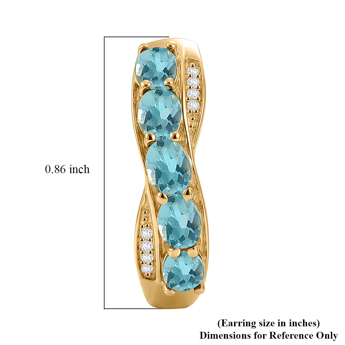 EverTrue Paraiba Apatite and White Zircon 2.00 ctw Hoop Earrings in 18K YG Plated image number 4