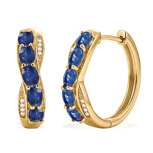 EverTrue Kashmir Kyanite and White Zircon 2.70 ctw Hoop Earrings in 18K YG Plated